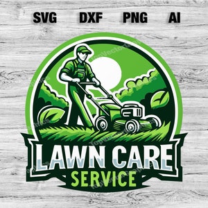 Diseño profesional de logotipos para el cuidado del césped y el paisajismo - Cortacésped - SVG, PNG, Dxf, archivos AI incluidos / Marca comercial al aire libre / Descarga instantánea