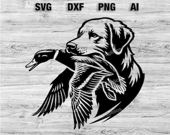 Duck Hunting Dog SVG | Bird Dog Laser File | Duck Hunt Heat Transfer | Black Lab Cricut File SVG, PNG, Dxf, Ai Bundle Instant Download