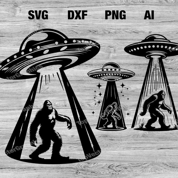 3 Bigfoot ufo Vector Graphic Bundle for DIY Crafts and Projects | Bigfoot alien ufo SVG, PNG, Dxf, Ai | Cricut, Silhouette Instant Download