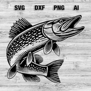 Northern Pike Fish Cut File | Outdoor Fishing Graphic Wall Art Silhouette, Cameo, Cricut SVG, PNG, Dxf, Ai Cut Files, Instant Download