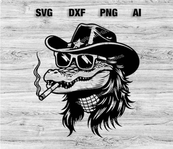 Gator Mullet With Sunglasses Smoking File | Cool Gator Cowboy Hat  Silhouette, Cameo, Cricut SVG, PNG, Dxf, Ai Instant Download Laser