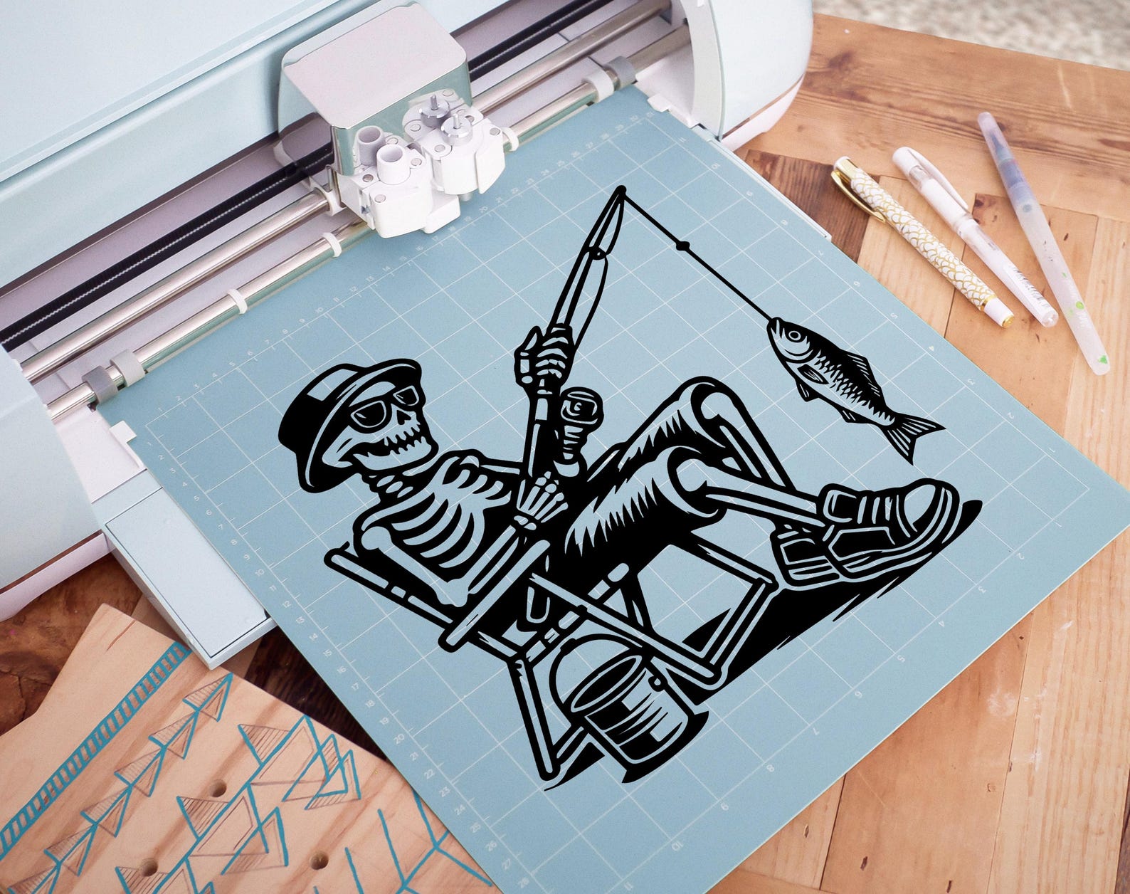 Skeleton Fishing Vector Graphic for DIY Crafts and Projects | Skull ...
