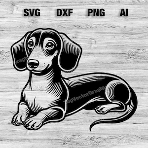 Dachshund Weiner Dog Laying Down | Vector Graphic File Laser File Silhouette Clip Art, Cameo, Cricut SVG, PNG, Dxf, Ai, Instant Download