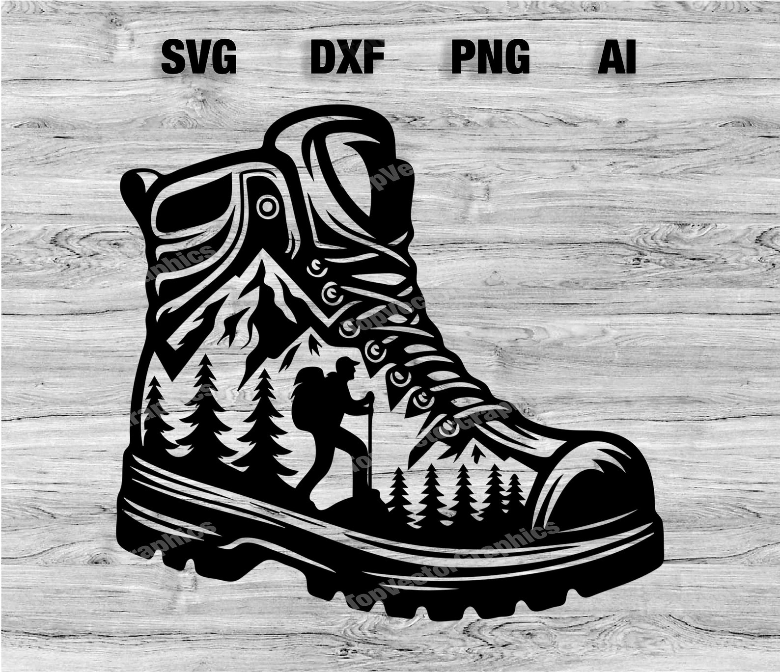 Hiker Boot Mountain Cut File Outdoor Hiker Boot Vector Graphic