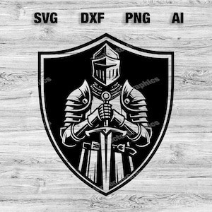 Medieval Knight Silhouette Cut Files | Medieval Knight Shield Vector Silhouette, Cameo, Cricut SVG, PNG, Dxf, Ai, Instant Download Laser image 1