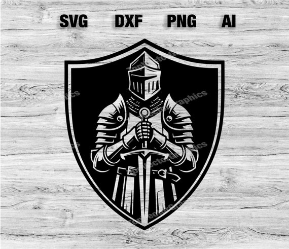 Medieval Knight Silhouette Cut Files | Medieval Knight Shield Vector Silhouette, Cameo, Cricut SVG, PNG, Dxf, Ai, Instant Download Laser