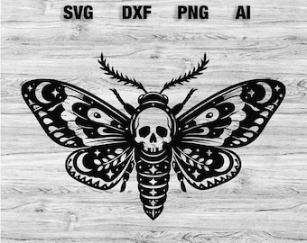 Death Head Moth SVG Bundle, Gothic Skull Moth SVG, Dark Academia Cricut Cut File, Halloween PNG, Gothic Butterfly svg
