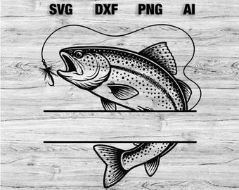 Trout SVG Bundle, Fishing Split Monogram SVG, Trout Cricut Cut File, Fisherman PNG Design Download
