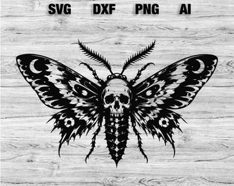 Death Head Moth SVG, Gothic Skull Moth SVG, Dark Academia Cricut Cut File, Halloween PNG, Gothic Butterfly svg