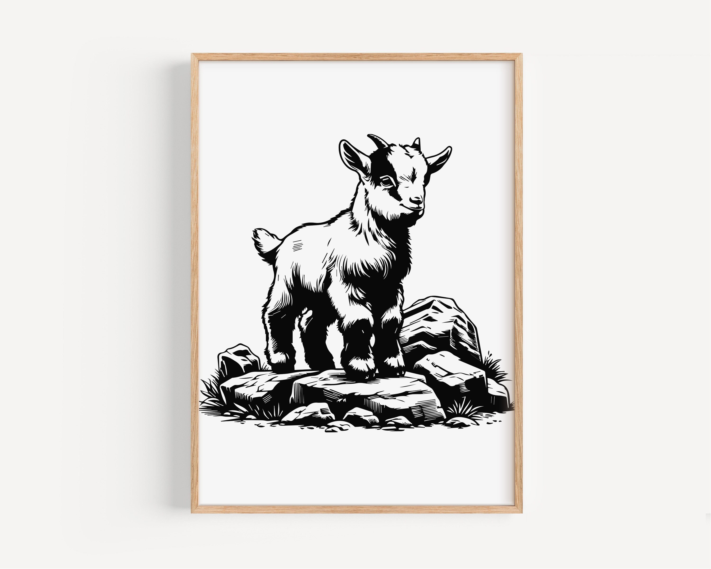 Baby Goat on Rocks Cut Files | Billy Goat Vector Silhouette, Cameo
