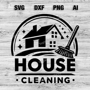 Diseño de logotipo de limpieza de la casa - Logotipo de mantenimiento de la casa - Logotipo de la empresa - SVG, PNG, Dxf, archivos AI incluidos / Marca comercial / Descarga instantánea