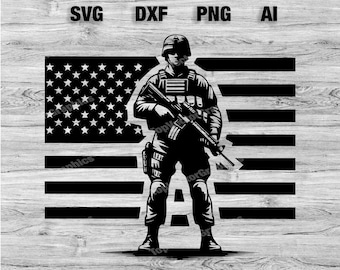American Soldier USA Flag File | American Soldier Flag Silhouette, Cameo, Cricut SVG, PNG, Dxf, Ai Cut Files Instant Download