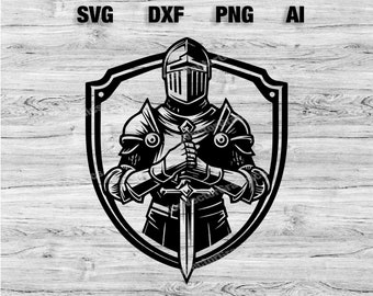 Mittelalterliche Ritter-Silhouette-Schnittdateien | Mittelalterlicher Ritterschild Vektor Silhouette, Cameo, Cricut SVG, PNG, Dxf, Ai, Sofort Download Laser