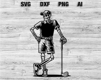 Skeleton Golf Vector Graphic for DIY Crafts and Projects | Skull playing golf SVG, PNG, Dxf, Ai Files | Cricut, Silhouette Instant Download