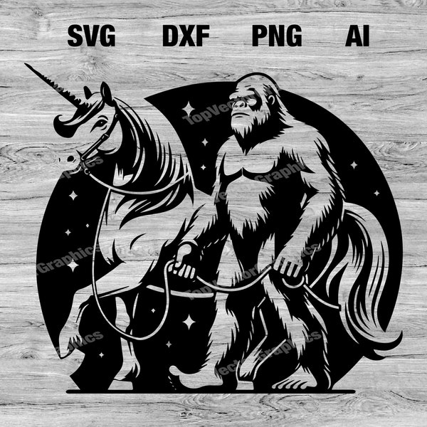 Bigfoot with Unicorn Vector Graphic for DIY Crafts and Projects | Bigfoot SVG, PNG, Dxf, Ai | Cricut, Silhouette Instant Download