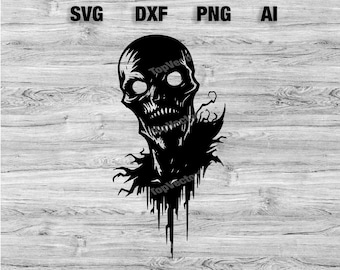 Scary Zombie Cut File / Zombie Vector Graphic Silhouette, Cameo, Cricut SVG, PNG, Dxf, Ai Cut Files, Descarga instantánea