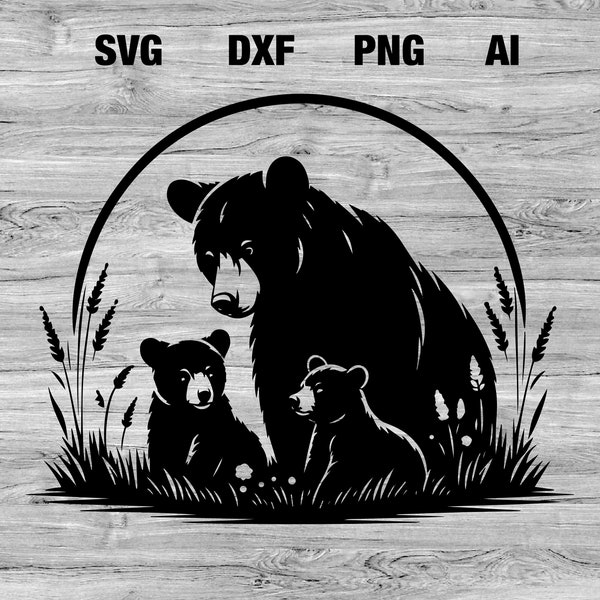 Bear Family Vector Graphic for DIY Crafts and Projects | Bear Family silhouette Cricut SVG, PNG, Dxf, Ai | Mama Bear Instant Download