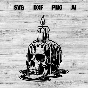 Skull Candle Cut Files | aesthetic tattoo Skull Vector Silhouette, Cameo, Cricut SVG, PNG, Dxf, Ai, Instant Download Laser Ready