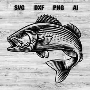Striped Bass Fish Cut File | Outdoor Fishing Graphic Wall Art Silhouette, Cameo, Cricut SVG, PNG, Dxf, Ai Cut Files, Instant Download