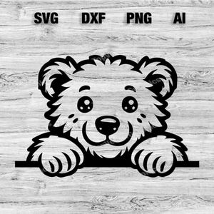 Peeking Polar Bear Head | Polar Bear Vector Graphic Laser File Silhouette Clip Art, Cameo, Cricut SVG, PNG, Dxf, Ai, Instant Download