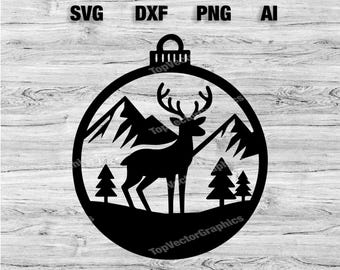 Archivo de corte de adorno de ciervo / Silueta gráfica de adorno de ciervo de vida silvestre, Cameo, Cricut SVG, PNG, Dxf, archivos de corte Ai, descarga instantánea lista para láser