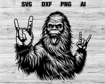 Bigfoot Rock and Roll Cut Files | Fun Bigfoot Silhouette Vector Silhouette, Cameo, Cricut SVG, PNG, Dxf, Ai, Instant Download Laser Ready