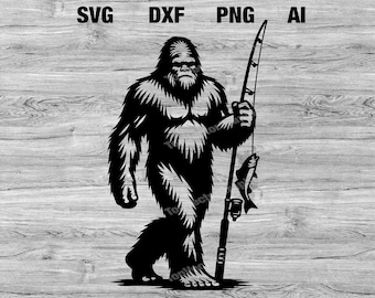 Gráfico vetorial de pesca Bigfoot para artesanato e projetos DIY | Pesca Bigfoot Arquivos SVG, PNG, Dxf, Ai | Cricut, download instantâneo de silhueta
