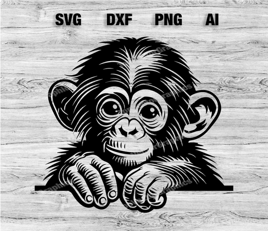 Peeking Monkey Head | Chimp Vector Graphic Laser File Silhouette Clip ...
