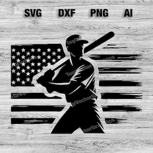 Baseball Player USA Flag File |  Sport Athlete Baseball American Flag Silhouette, Cameo, Cricut SVG, PNG, Dxf, Ai Cut Files Instant Download