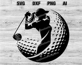 Female Golf Silhouette svg, Golfer svg, Golfing Design svg, Golf logo, Golf ball svg, Golf Club, SVG, PNG, Dxf, Ai, Instant Download
