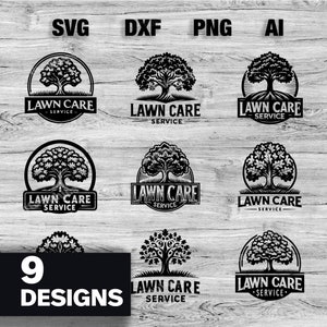 9 Design de logotipo profissional para paisagismo e cuidados com gramados Carvalho - Arquivos SVG, PNG, Dxf, AI | Gráficos de marca empresarial | Download instantâneo
