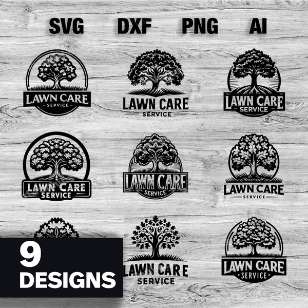 9 Professional Lawn Care & Landscaping Logo Design Oak Tree - SVG, PNG, Dxf, AI Files | Business Branding Graphics | Instant Download