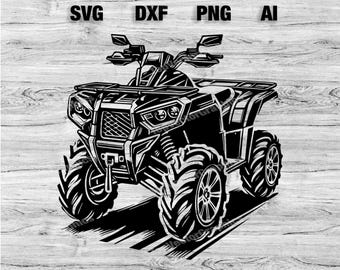 May include: Black and white line art illustration of an off-road vehicle. The vehicle has a roll cage, a front bumper, and large tires. The vehicle is driving on a dirt road.