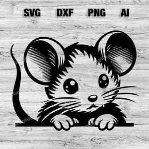 Peeking Mouse Head | Rat Vector Graphic Laser File Silhouette Clip Art, Cameo, Cricut SVG, PNG, Dxf, Ai, Instant Download