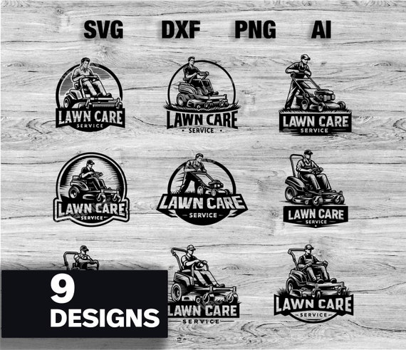 9 Professional Lawn Care & Landscaping Logo Design - SVG, PNG, Dxf, AI Files Included | Business Branding Graphics | Instant Download