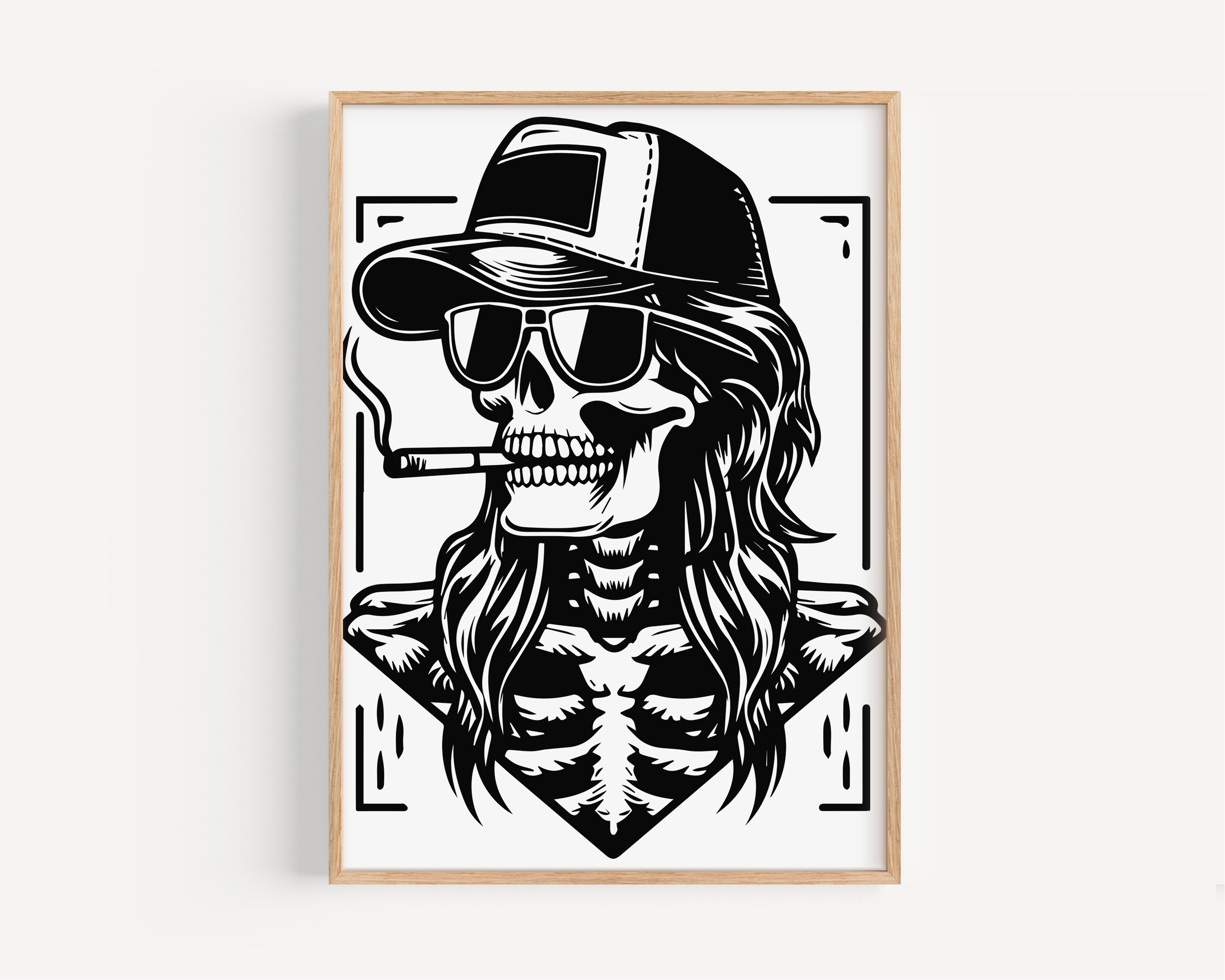 Skull Mullet With Sunglasses Smoking File | Cool Skeleton Trucker