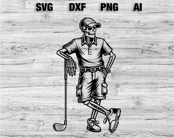 Skeleton Golf Vector Graphic for DIY Crafts and Projects | Skull playing golf SVG, PNG, Dxf, Ai Files | Cricut, Silhouette Instant Download