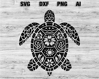 Sea Turtle Floral Beach Pattern Cut Files | Beach Turtle Vector Silhouette, Cameo, Cricut SVG, PNG, Dxf, Ai, Instant Download Laser Ready