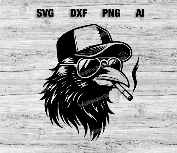 Raven Mullet With Sunglasses Smoking File | Cool Raven Crow Trucker Hat  Silhouette, Cameo, Cricut SVG, PNG, Dxf, Ai Instant Download Laser