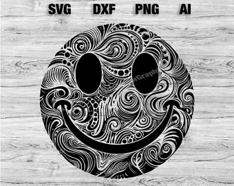 Smile Face Digital File | Cool Trippy Smiley Face Silhouette, Cameo, Cricut SVG, PNG, Dxf, Ai Instant Download Laser