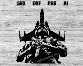 US Luftwaffe Soldatendatei | Amerikanischer Kampfpilot Flagge Silhouette, Cameo, Cricut SVG, PNG, Dxf, Ai Cut Dateien Sofort-Download