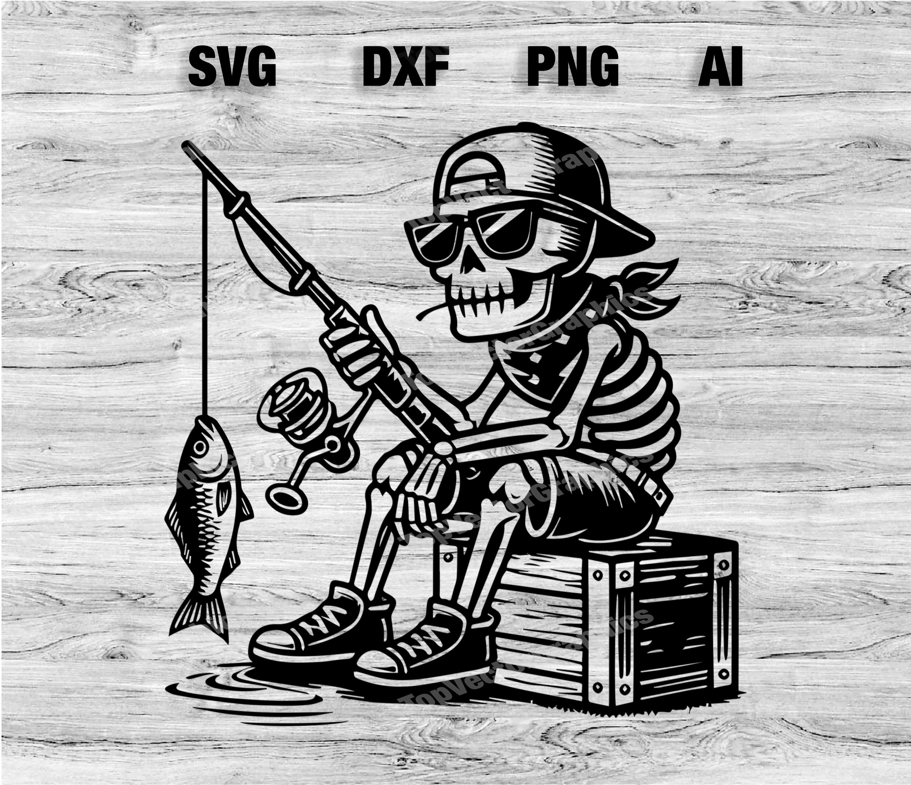 Skeleton Fishing Vector Graphic for DIY Crafts and Projects | Skull ...