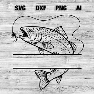 Trout SVG Bundle, Fishing Split Monogram SVG, Trout Cricut Cut File, Fisherman PNG Design Download