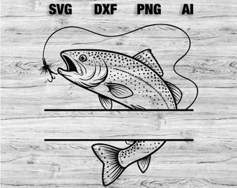 Trout SVG Bundle, Fishing Split Monogram SVG, Trout Cricut Cut File, Fisherman PNG Design Download
