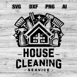 Diseño de logotipo de limpieza de la casa - Logotipo de mantenimiento de la casa - Logotipo de la empresa - SVG, PNG, Dxf, archivos AI incluidos / Marca comercial / Descarga instantánea