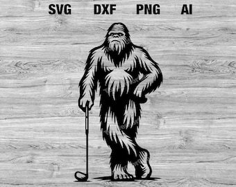 Big Foot Golf Vektorgrafik für DIY Kunsthandwerk und Projekte | Bigfoot spielt Golf SVG, PNG, Dxf, Ai-Dateien | Cricut, Silhouette Sofort-Download