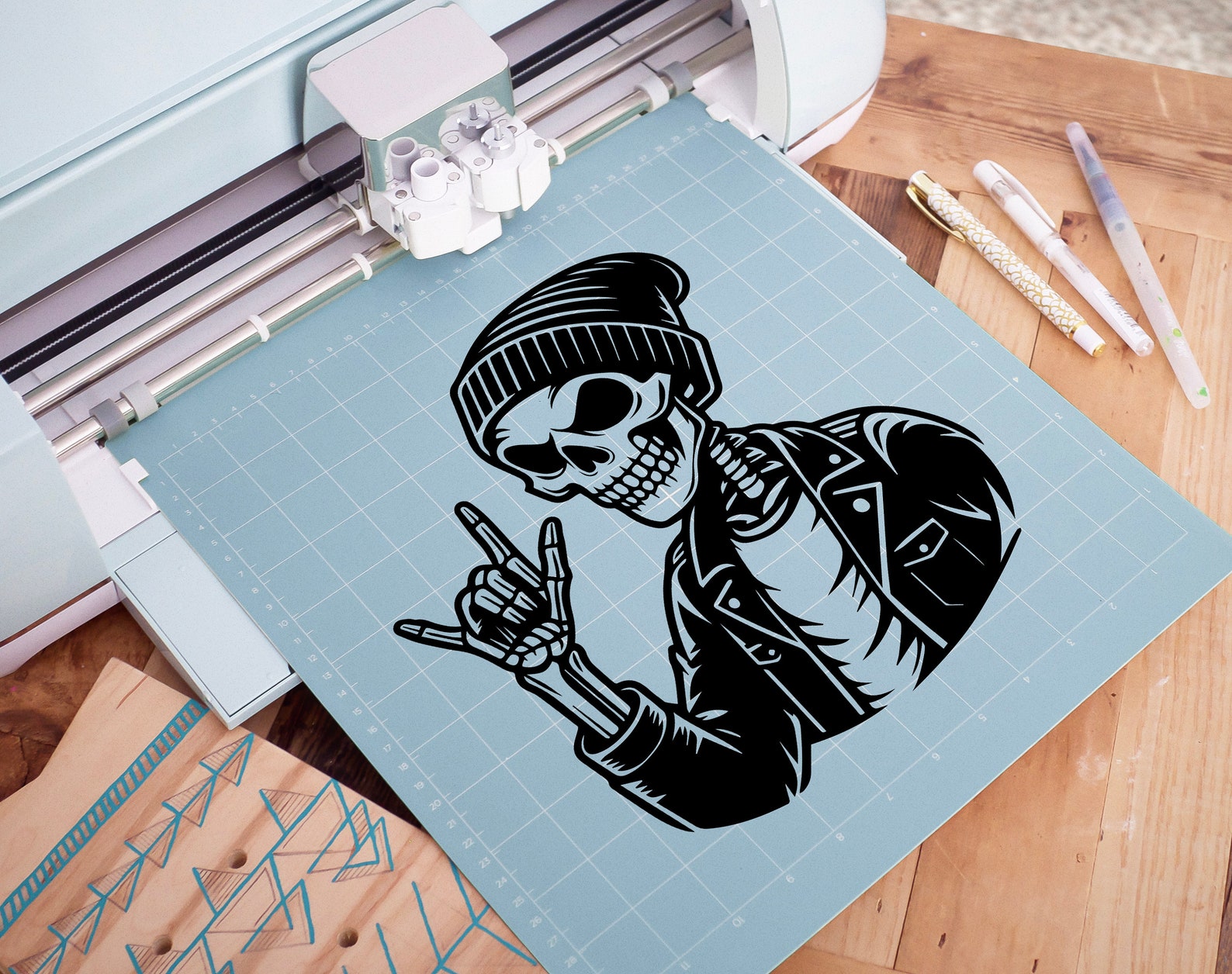 Punk Rocker Skeleton Vector Punk Skeleton Rock and Roll Cut Files | Skater Skull Vector Silhouette ...