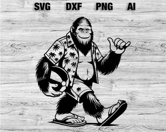 Bigfoot Beach Outfit Cortar archivos / Bigfoot Vacation Vector Silhouette, Cameo, Cricut SVG, PNG, Dxf, Ai, Descarga instantánea Láser listo