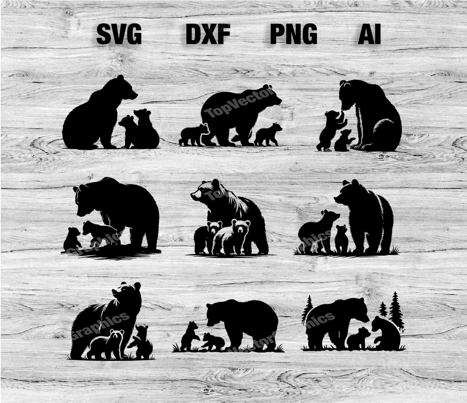 9 Mama Bear and Cubs Cut Files | Mama Bear and Cubs Vector Graphic ...