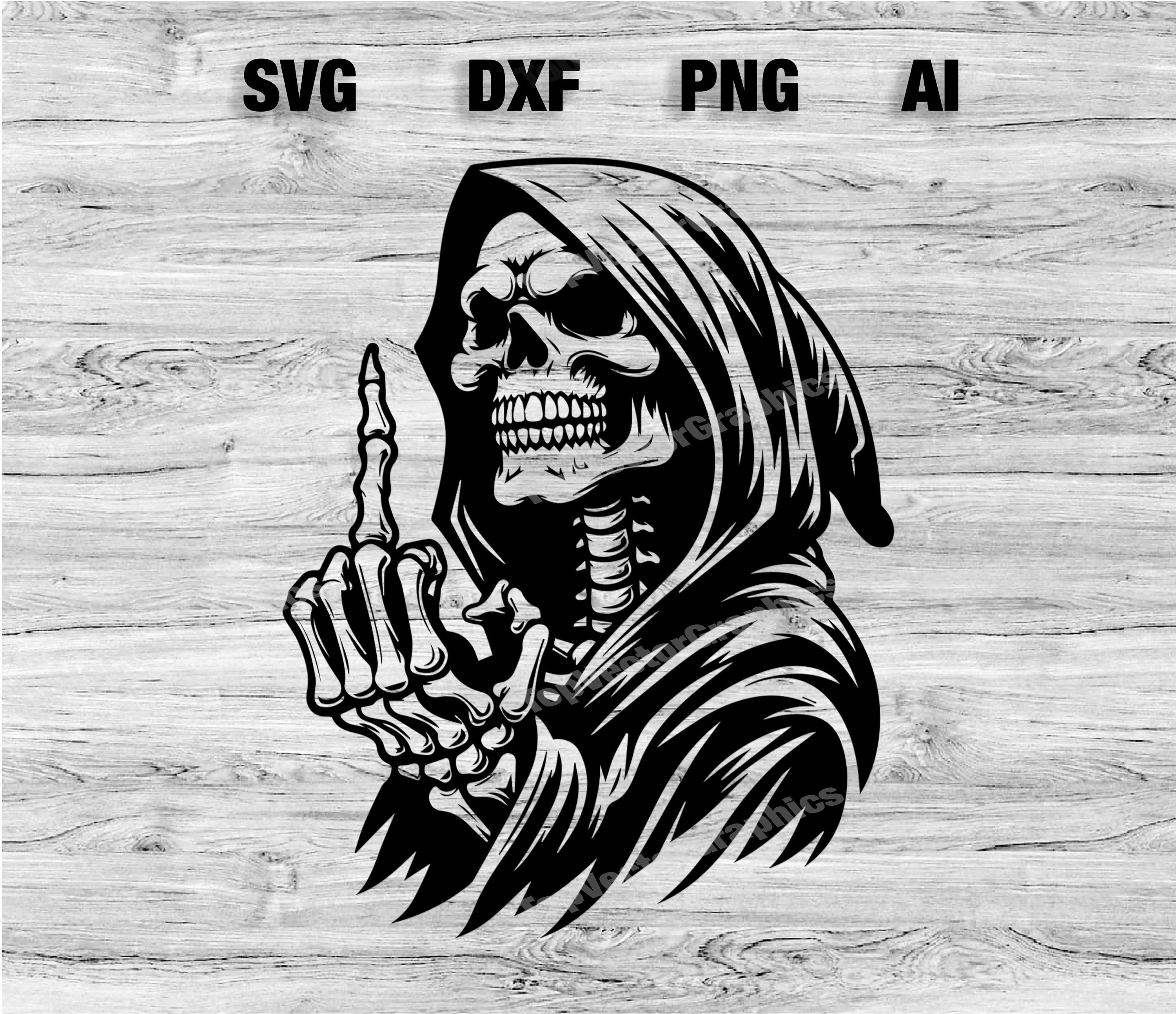 Grim Reaper Skeleton Cut Files | Grim Reaper finger Skull Vector Silhouette, Cameo, Cricut SVG, PNG, Dxf, Ai, Instant Download Laser Ready